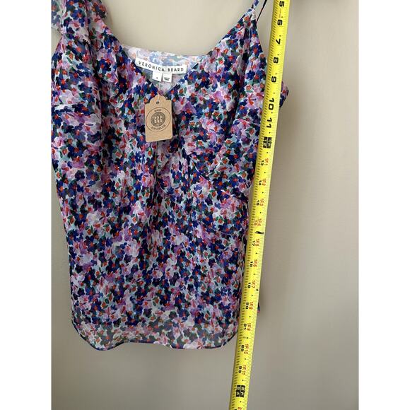 NEW Veronica Beard Floral 100% Silk Top Size 4 Ruffle Tank Violet Multi - Picture 3 of 10